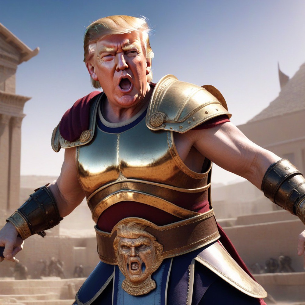 A politician in Roman gladiator armour