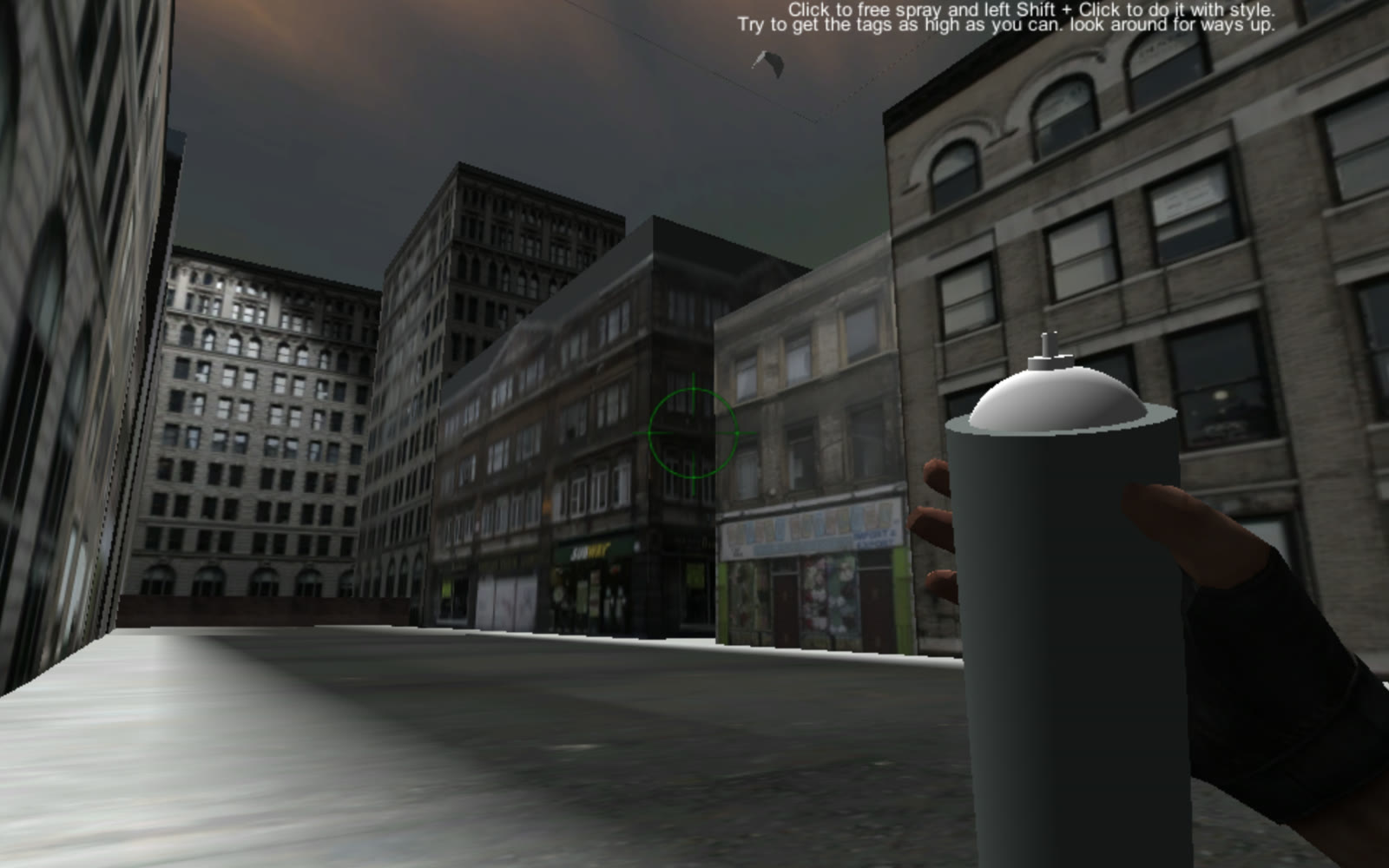 A wide street of tenement facades rendered in the virtual Lower East Side